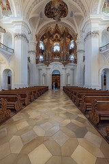 Fototapeta premium Interior with the organ of the St. Martin and Oswald basilica, the largest baroque church north of the Alpes