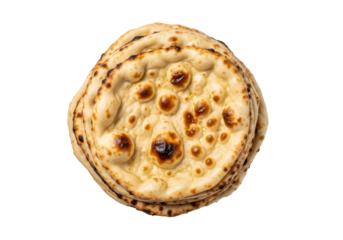 ramadan flatbread with golden brown crust on white background