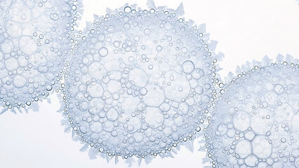 Coronavirus cells with spiky surface and bubblelike structures on transparent background for medical and scientific illustrations