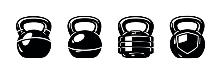 Kettlebell vector icons set for fitness, gym signs, workout symbols