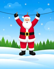 Santa Claus Hanging on a Wire in a Winter Wonderland.
