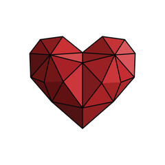 Red Low-Poly Geometric Heart Illustration Isolated on White Background

