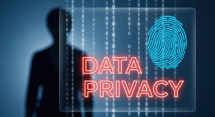 Data Privacy Cybersecurity Concept with Binary Code Background and Human Silhouette, Security, Technology