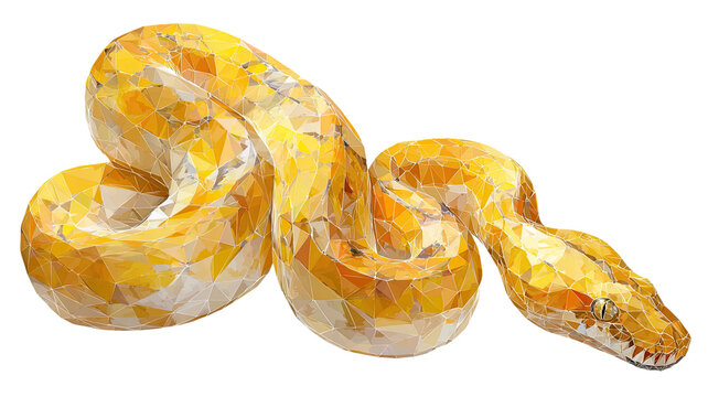 yellow albino python snake watercolor illustration with coiled body isolated on white background