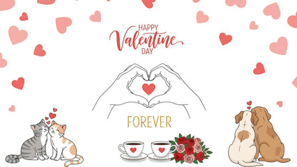 Fototapeta premium Valentine's Day celebration with loving pets and romantic symbols