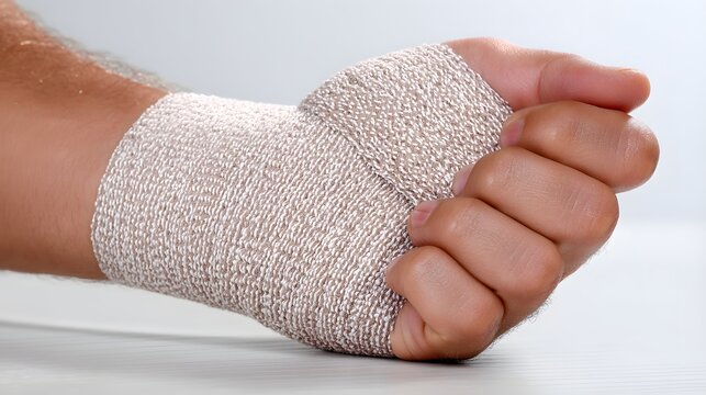 A hand with a bandage wrapped around it