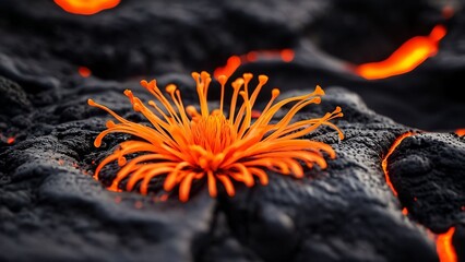 Glowing Lava Flower on Black Rock