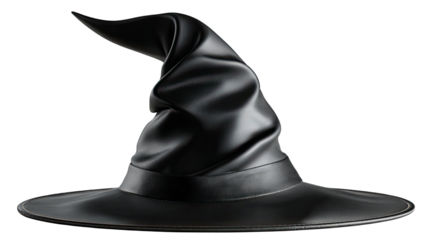 A stylish black Halloween witch hat is isolated on white as a fashion clothing object, featuring an artistic design and a unique silhouette resembling a chess statue illustration