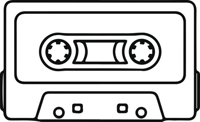 Fototapeta premium Cassette Tape Outline Audio Icon, Black outline icon of an audio cassette tape, representing analog music playback, sound recording, retro media formats, and classic audio technology.