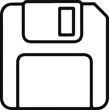 Floppy Disk Outline Save Icon, Black outline icon of a floppy disk, representing saving files, data storage, backup, and classic computer technology in a clean minimal style.


