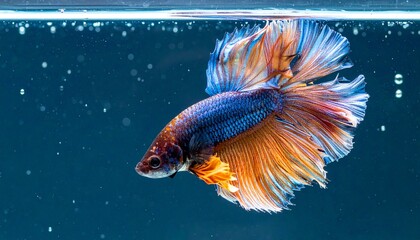 A Betta fish in the water with bubbles