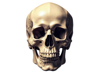 Obraz premium Close-up shot of a human skull on a white background, suitable for medical or forensic use