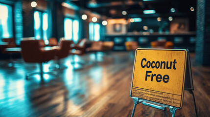 "Coconut Free" sign in a beauty salon, cosmetic allergy concept