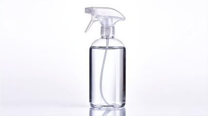 Obraz premium Spray bottle filled with liquid on white background, ideal for product mockups and cleaning product advertising