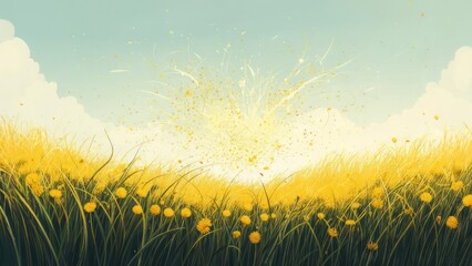 Golden meadow, vibrant sunburst