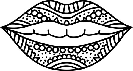Fototapeta premium lips with decorative ornamental patterns abstract floral and geometric design on mouth outline