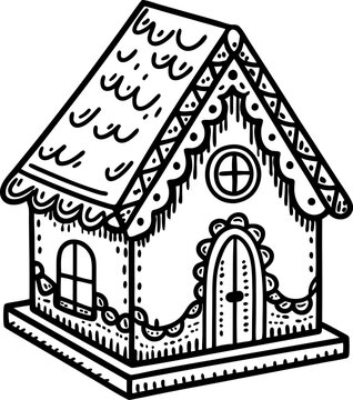 Gingerbread house with decorative icing and window, festive holiday treat design