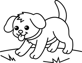 Obraz premium playful puppy walking on grass with tongue out and wagging tail