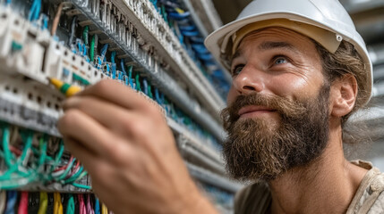 Worker configuring whole-house audio system