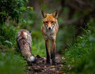 Fox walking in jungle wildlife nature photography exotic animal scene forest outdoor background image