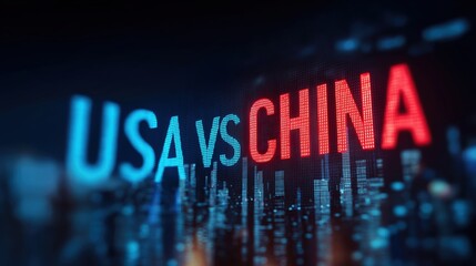 Usa vs China text on a digital display creating a dynamic visual for geopolitical tensions and global economic competition concept