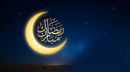Fototapeta premium Ramadan Mubarak Crescent Moon and Stars Night Sky.