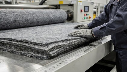 Footage showing skilled operator handling dense fabric sheets for creating durable mechanical seals tailored for appliance assemblies requiring longlasting moisture and dust