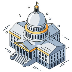 Naklejka premium Isometric illustration of a government building with dome and columns