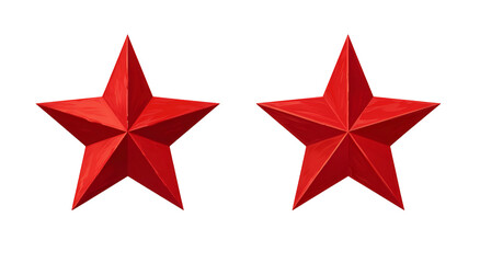 Obraz premium Two five-pointed, red, rendered stars with varying shading, set against a black backdrop