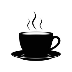 Obraz premium Steaming Hot Coffee Cup Silhouette on Saucer