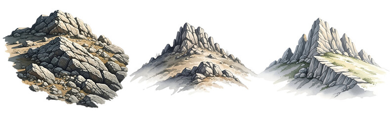 Three mountain peaks on transparent background