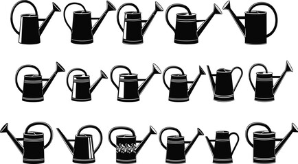 Professional Vector Collection of Garden Watering Cans Icons, Watering Pot Set for Gardening, Horticulture, Agriculture, Planting, and Floral Shop Design © Faruk Here