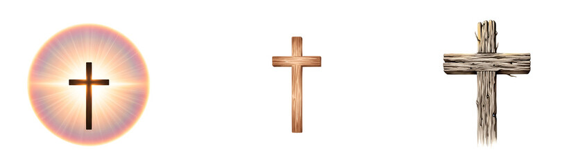 Three crosses on a transparent background, symbolizing faith and spirituality