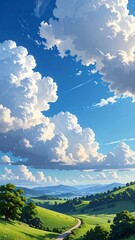 Scenic Landscape with Rolling Hills and Dramatic Sky.