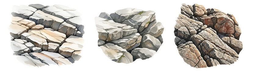 Three different stone textures on transparent background for design and architecture use