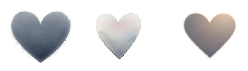 Three shiny hearts on transparent background