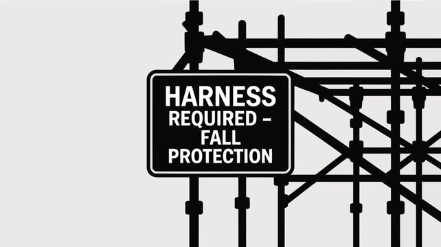 Safety sign on scaffolding for fall protection gear
