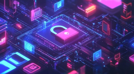 Cybersecurity innovation in data protection virtual environment digital art futuristic design abstract viewpoint