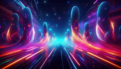 mesmerizing dance of neon particles in a futuristic digital realm
