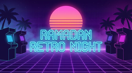 Ramadan Retro Night Neon Glow Arcade Game.