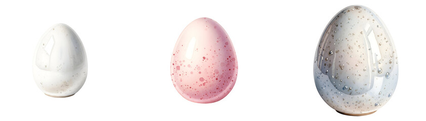 Three colorful eggs on transparent background