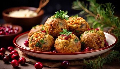 savory stuffing balls with herbs and cranberries n ai generative