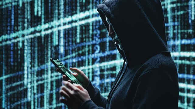 Person in hooded jacket using smartphone