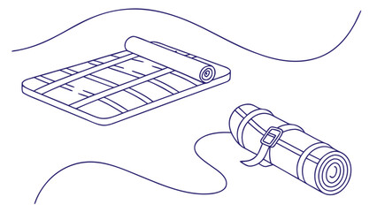 Two camping mats, one unrolled and one rolled for travel, suggesting outdoor adventure and preparedness.
