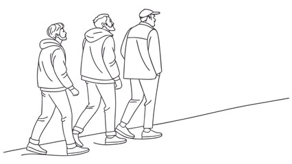 Three friends walk forward together, looking towards the future with optimism.