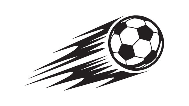 Dynamic flaming soccer ball vector illustration showing a fast moving football with fire trails and motion lines for action sports logos and team mascots.