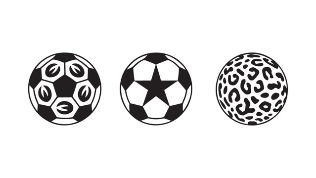 Creative soccer ball vector collection featuring unique designs with leopard skin animal print, star shapes, and abstract geometric patterns for sports art.
