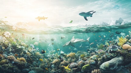 Obraz premium Vibrant marine life encounter underwater world nature photography coral reef habitat underwater view biodiversity exploration