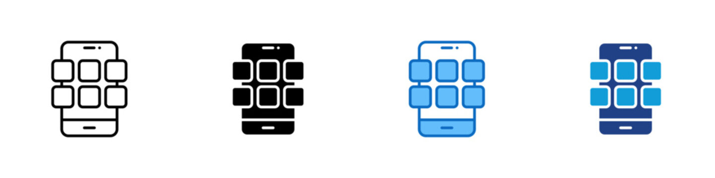 Bloatware Multiple Style Icon Design Vector - Smartphone filled with stacked blocks, representing unwanted software, system overload, and performance loss