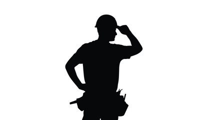 Confident construction worker in hard hat saluting